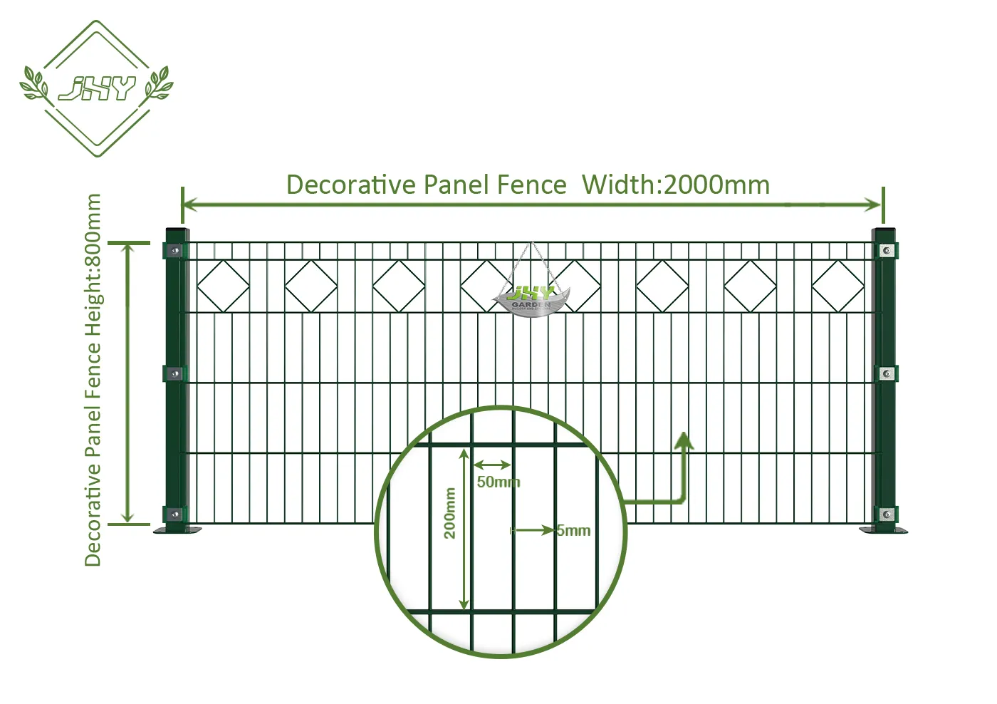 DIAMOND DECO STEEL MESH FENCE PANEL WIDTH 200CM & HEIGHT 80CM