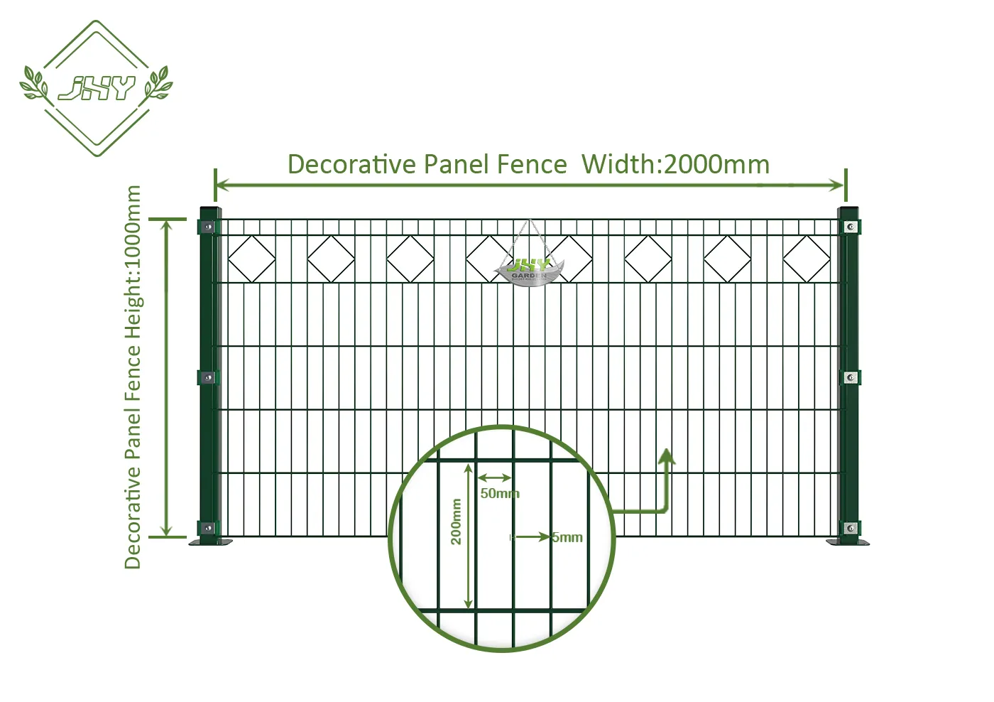 DIAMOND DECO STEEL MESH FENCE PANEL WIDTH 200CM & HEIGHT 100CM