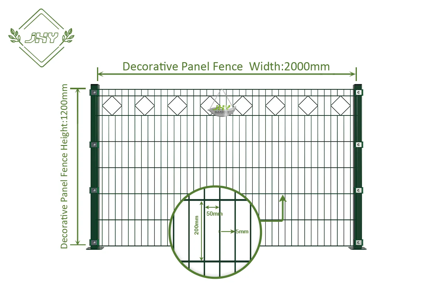 DIAMOND DECO STEEL MESH FENCE PANEL WIDTH 200CM & HEIGHT 120CM