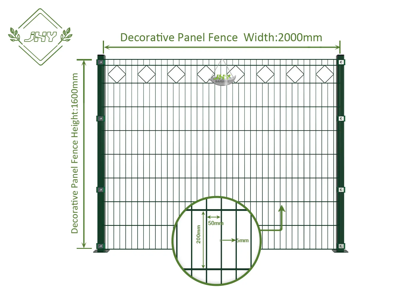 DIAMOND DECO STEEL MESH FENCE PANEL WIDTH 200CM & HEIGHT 160CM