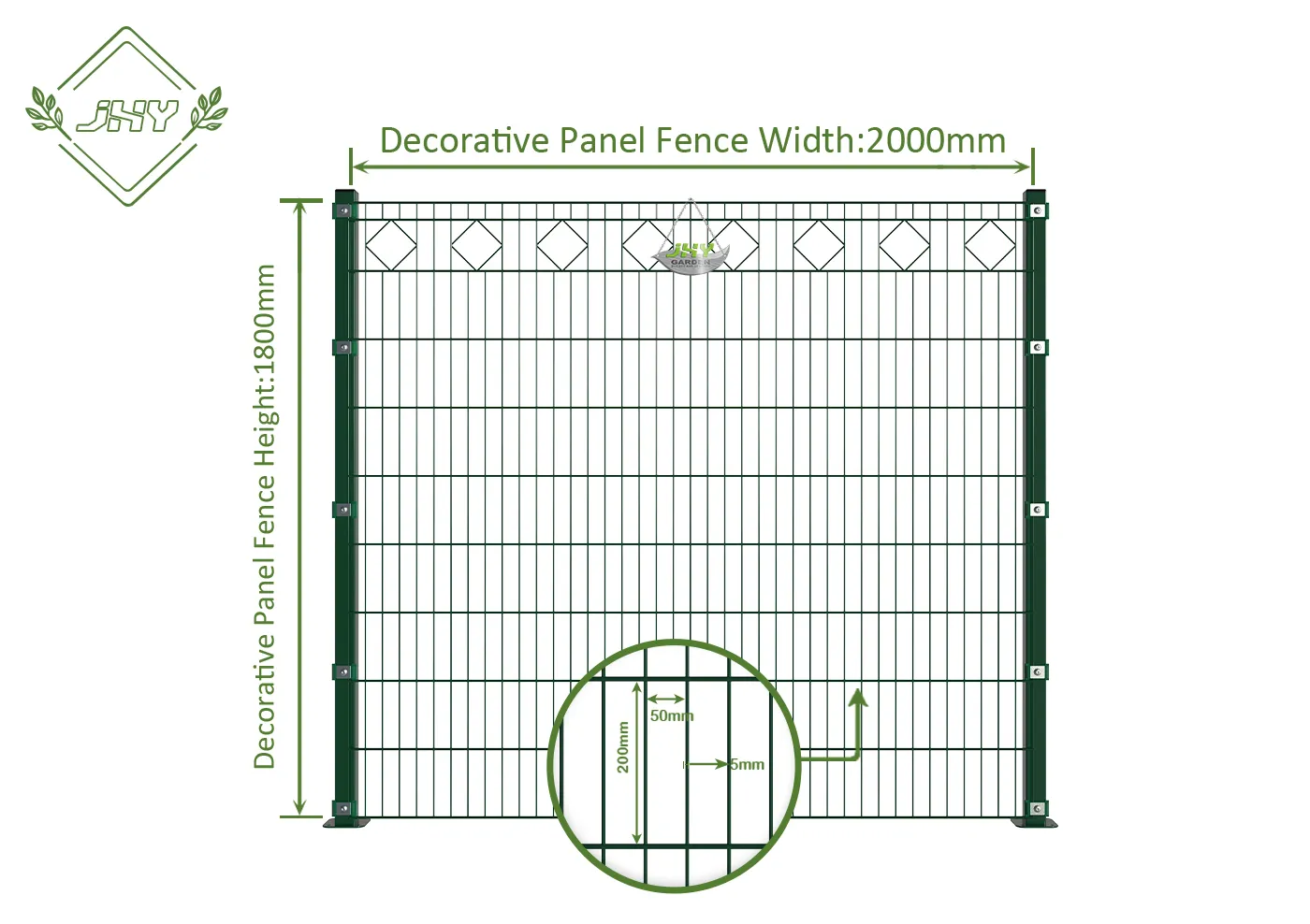 DIAMOND DECO STEEL MESH FENCE PANEL WIDTH 200CM & HEIGHT 180CM