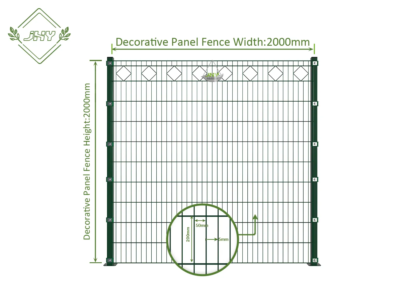 CDIAMOND DECO STEEL MESH FENCE PANEL WIDTH 200CM & HEIGHT 200CM