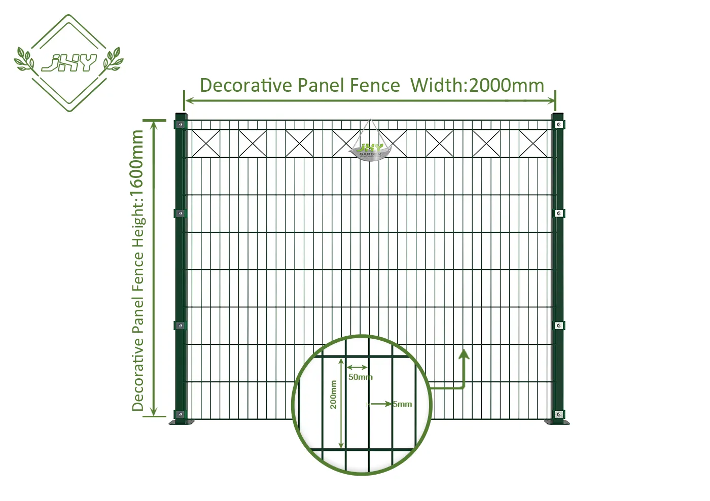 X DECO STEEL MESH FENCE PANEL WIDTH 200CM & HEIGHT 160CM