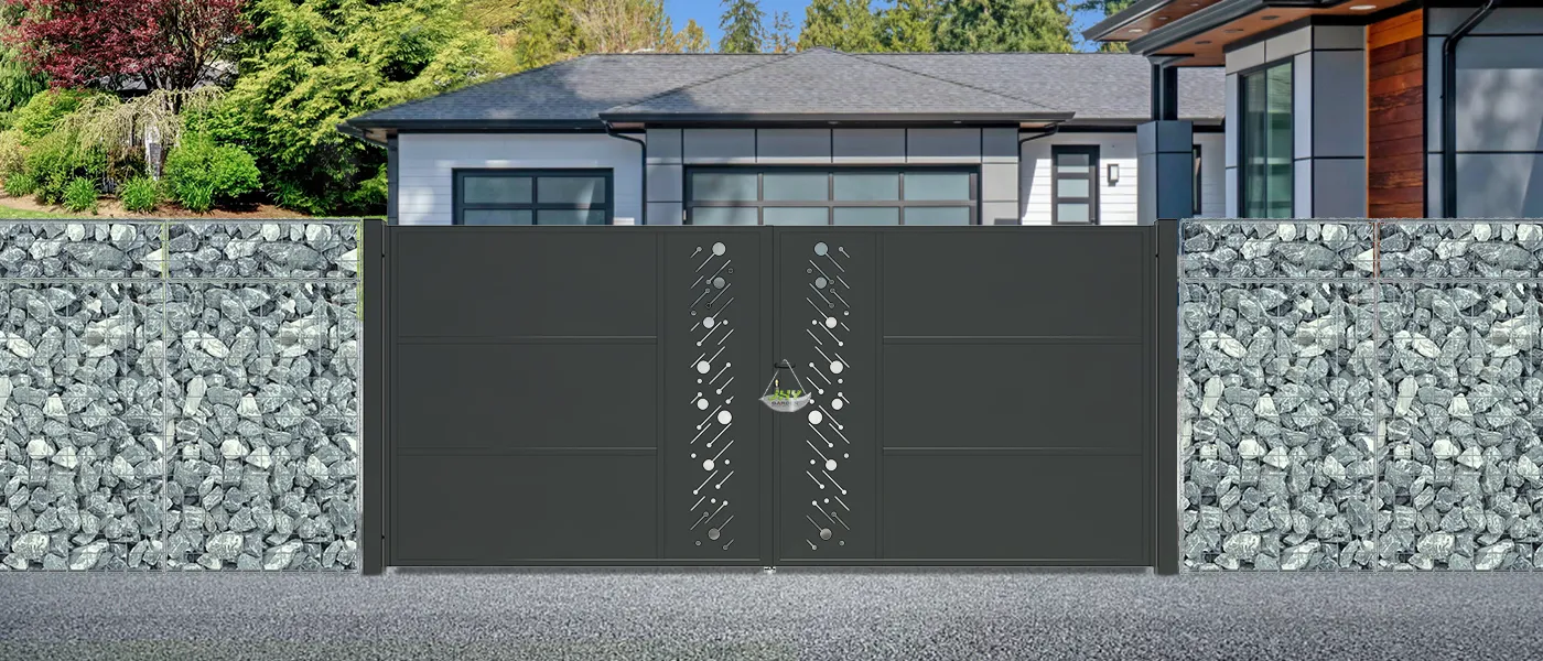 CNC STEEL GATE STARRY WIDTH 400CM & HEIGHT 180CM BLACK SQUARE POST & FRAME