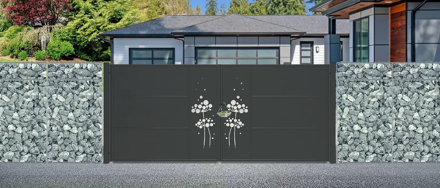 CNC IRON GATES DECENY WIDTH 400CM & HEIGHT 180CM BLACK SQUARE POST & FRAME