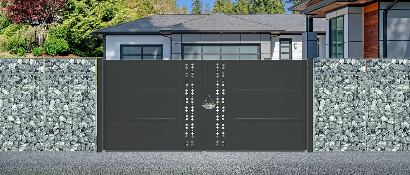 CNC STEEL GATE ESSENCE WIDTH 400CM & HEIGHT 180CM BLACK SQUARE POST & FRAME