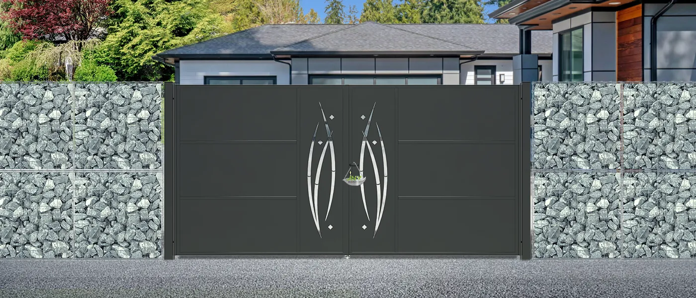 CNC METAL GATES SERENADE WIDTH 400CM & HEIGHT 200CM BLACK SQUARE POST & FRAME