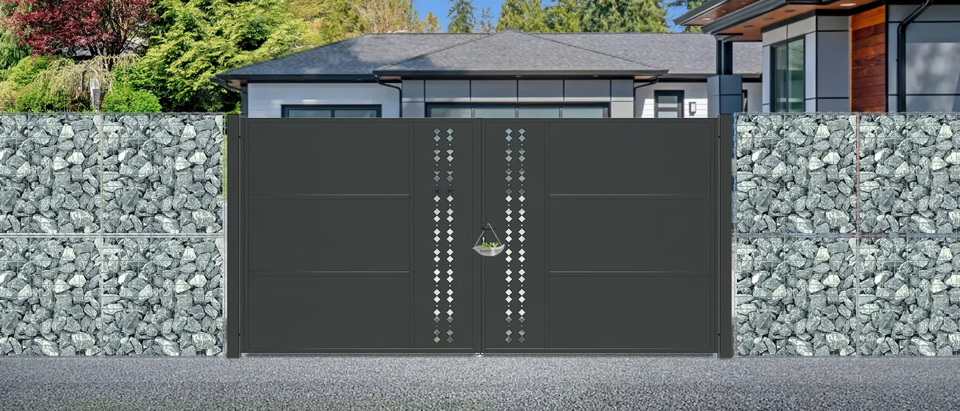 CNC STEEL GATE ESSENCE WIDTH 400CM & HEIGHT 200CM BLACK SQUARE POST & FRAME