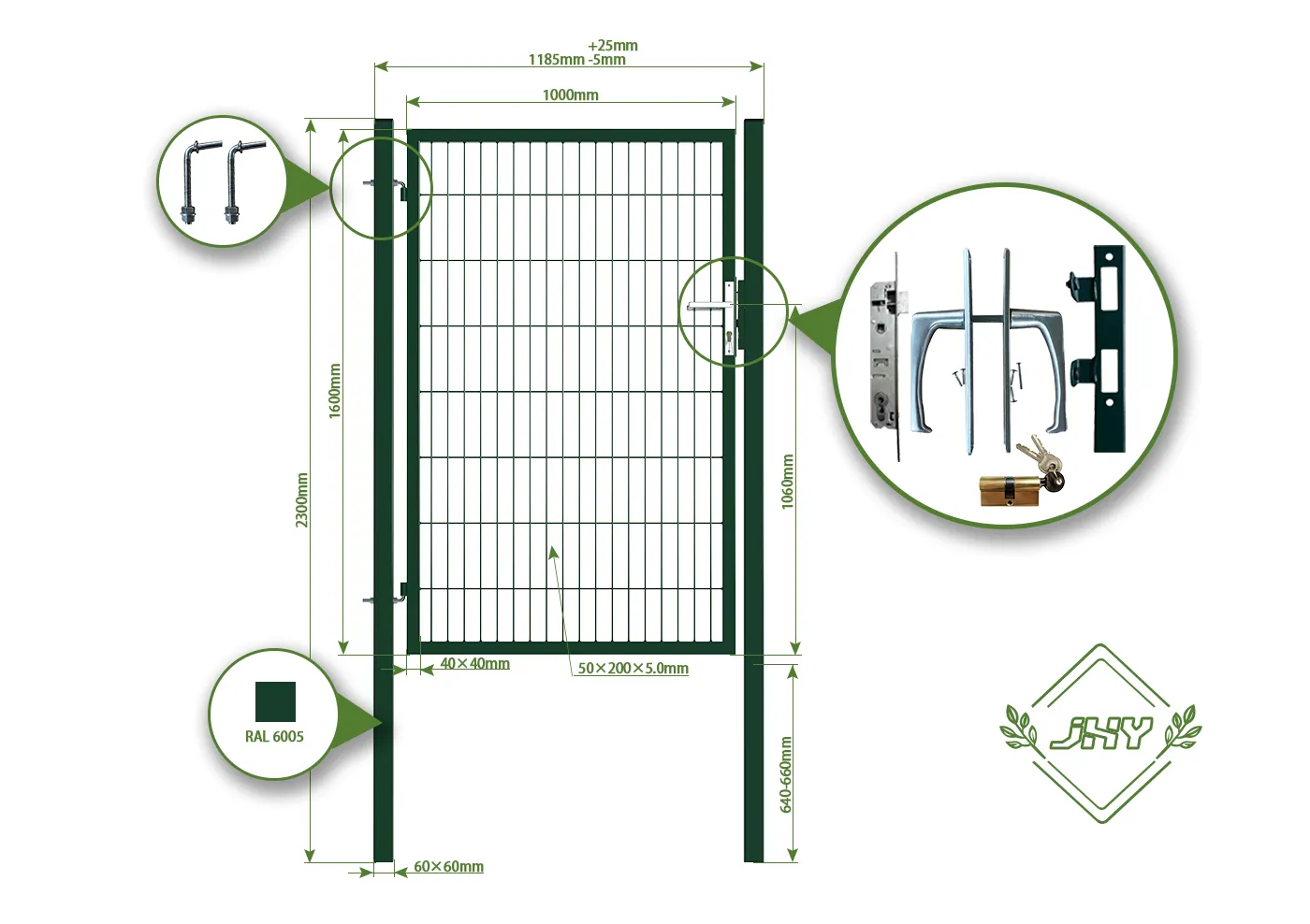 2D MESH FENCING GARDEN GATES WIDTH 100CM & HEIGHT 160CM GREEN & GREY SQUARE POST & FRAME