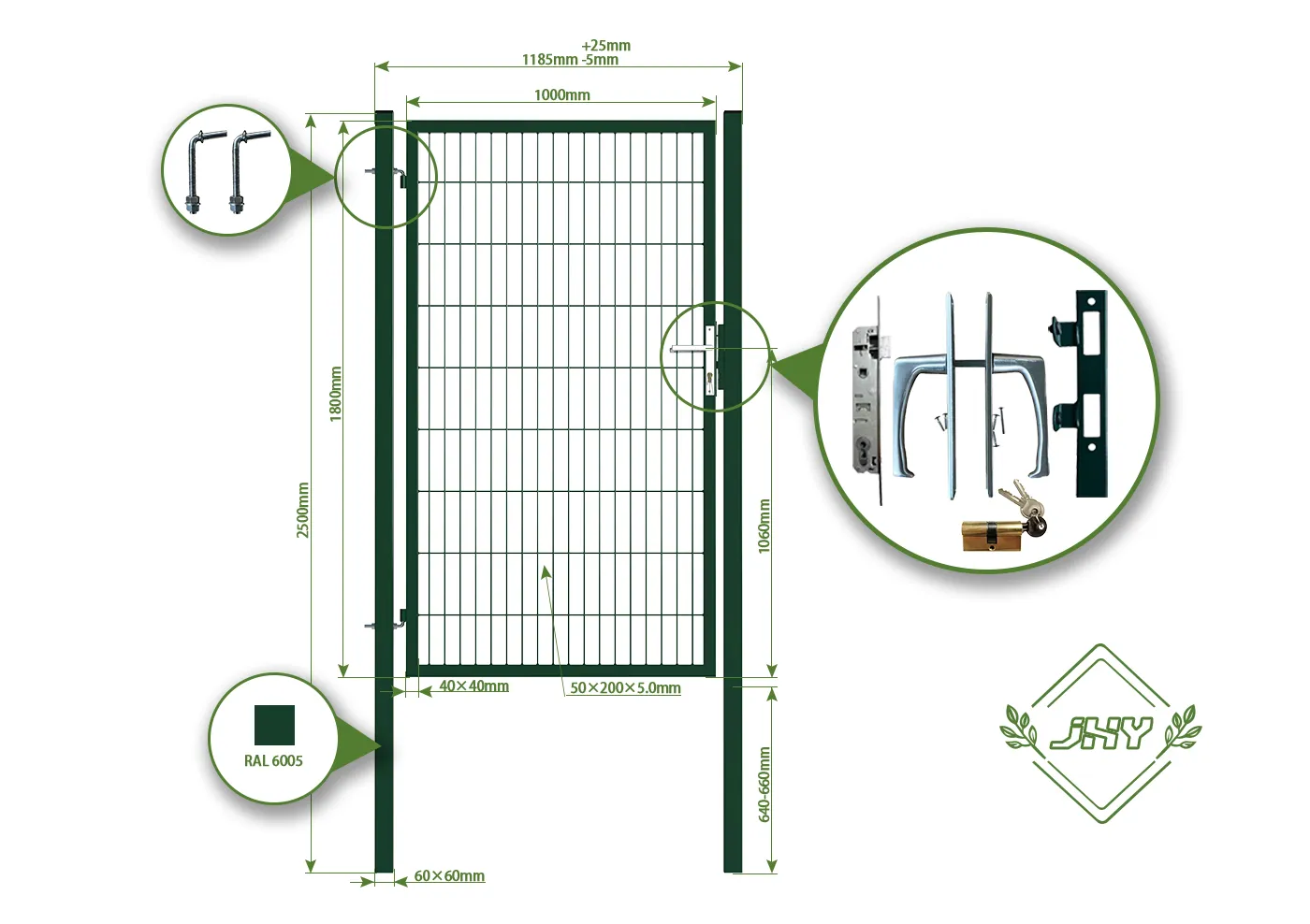 2D MESH FENCING GARDEN GATES WIDTH 100CM & HEIGHT 180CM GREEN & GREY SQUARE POST & FRAME