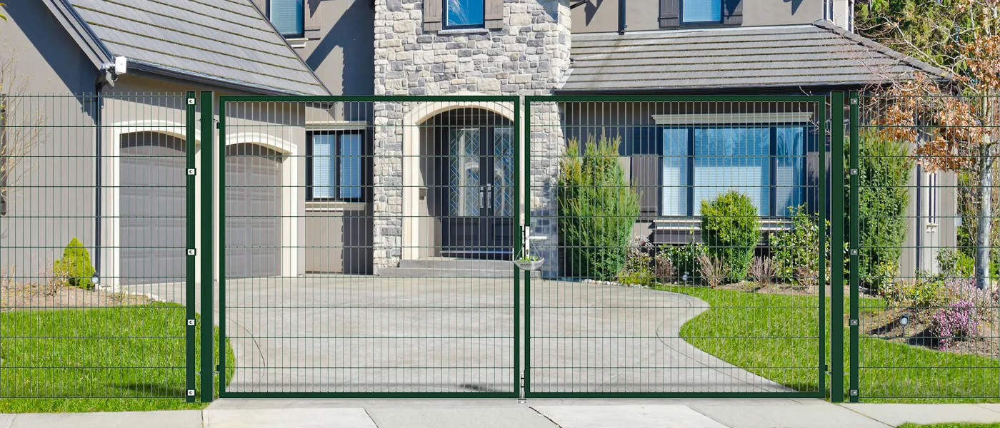2D MESH FENCING GARDEN GATES WIDTH 400CM & HEIGHT 200CM GREEN & GREY SQUARE POST & FRAME