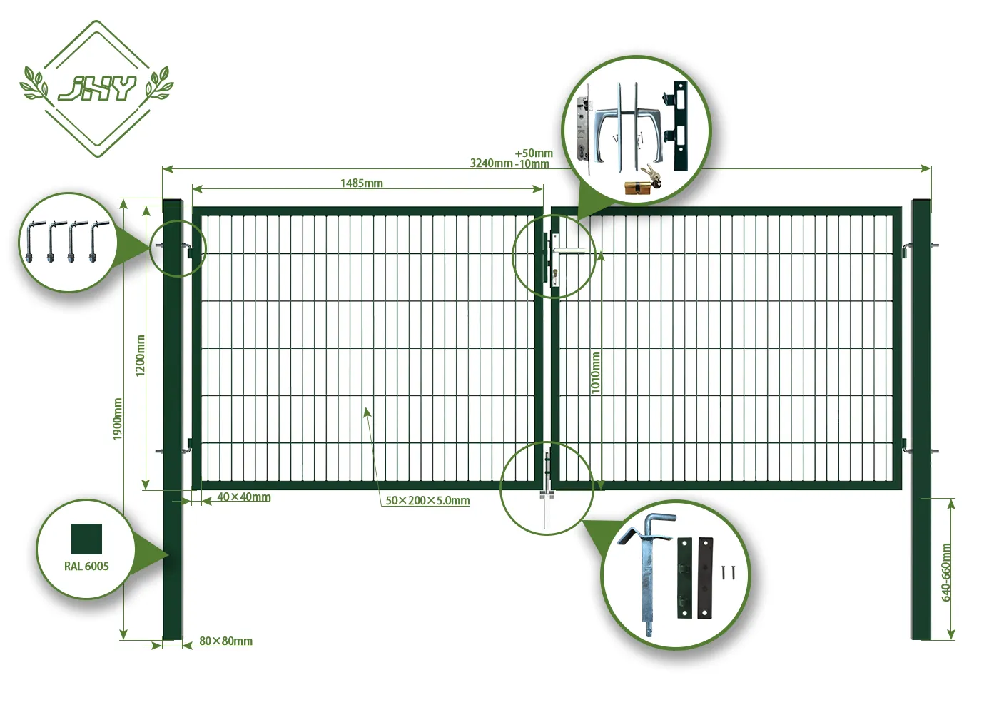 6/5/6 2D MESH FENCING GARDEN GATES WIDTH 300CM & HEIGHT 120CM GREEN & GREY SQUARE POST & FRAME