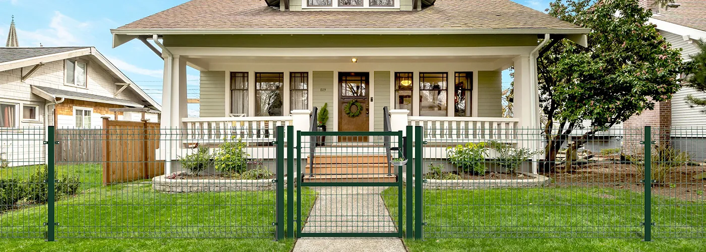 3D FENCING GARDEN GATE WIDTH 100CM & HEIGHT 100CM GREEN & GREY SQUARE POST & FRAME