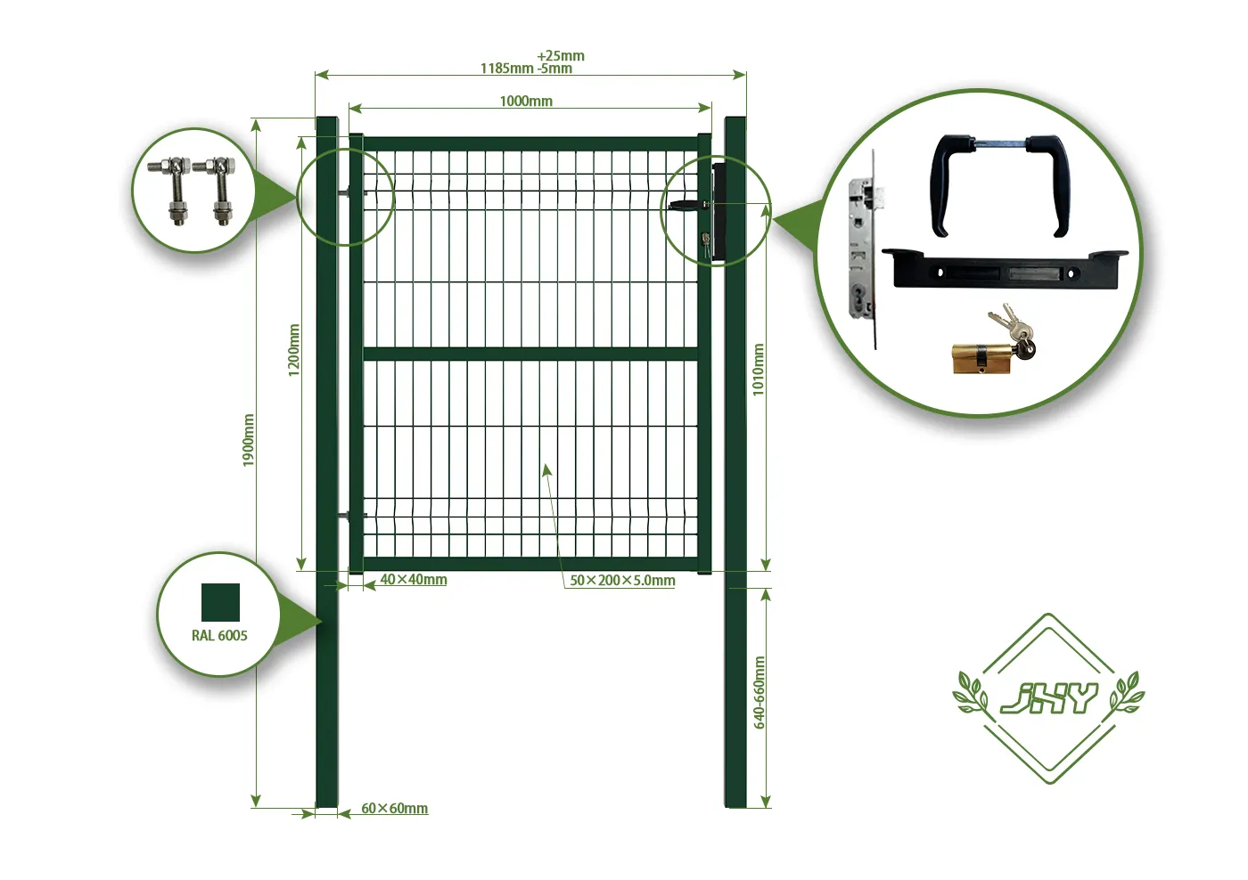 3D FENCING GARDEN GATE WIDTH 100CM & HEIGHT 120CM GREEN & GREY SQUARE POST & FRAME