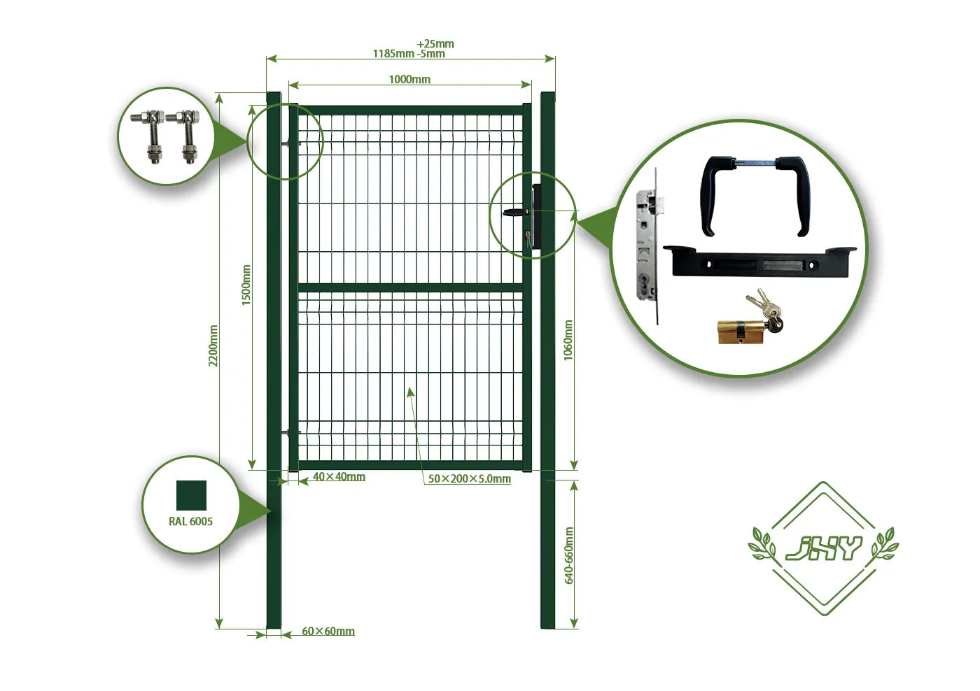 3D FENCING GARDEN GATE WIDTH 100CM & HEIGHT 150CM GREEN & GREY SQUARE POST & FRAME