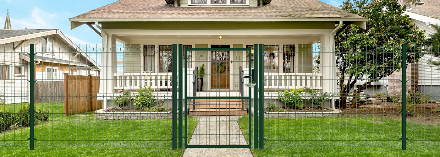 3D FENCING GARDEN GATE WIDTH 100CM & HEIGHT 150CM GREEN & GREY SQUARE POST & FRAME