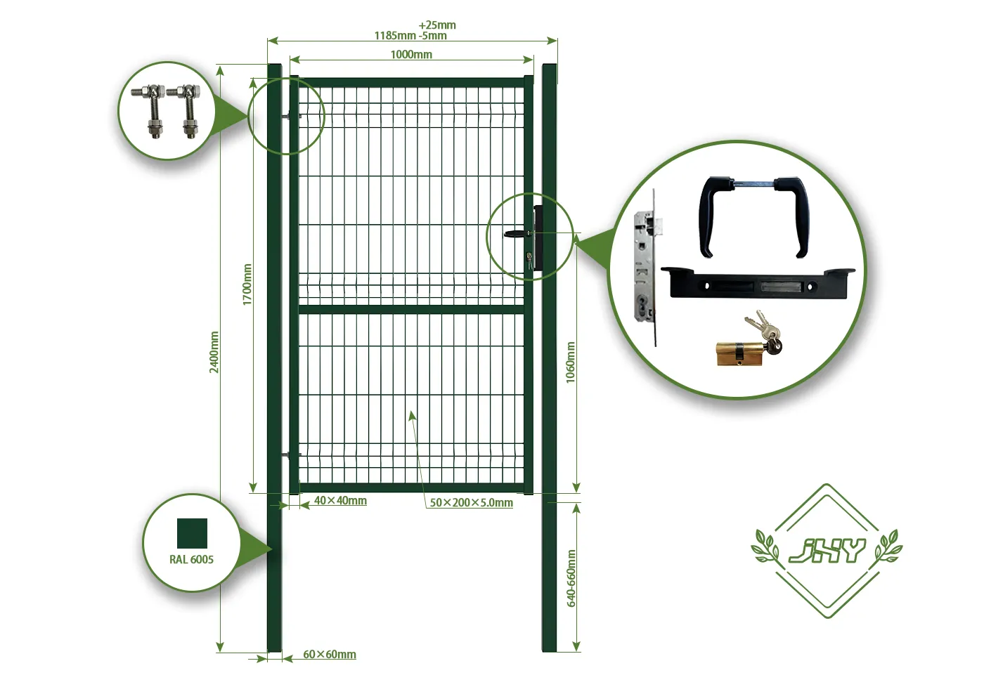 3D FENCING GARDEN GATE WIDTH 100CM & HEIGHT 170CM GREEN & GREY SQUARE POST & FRAME