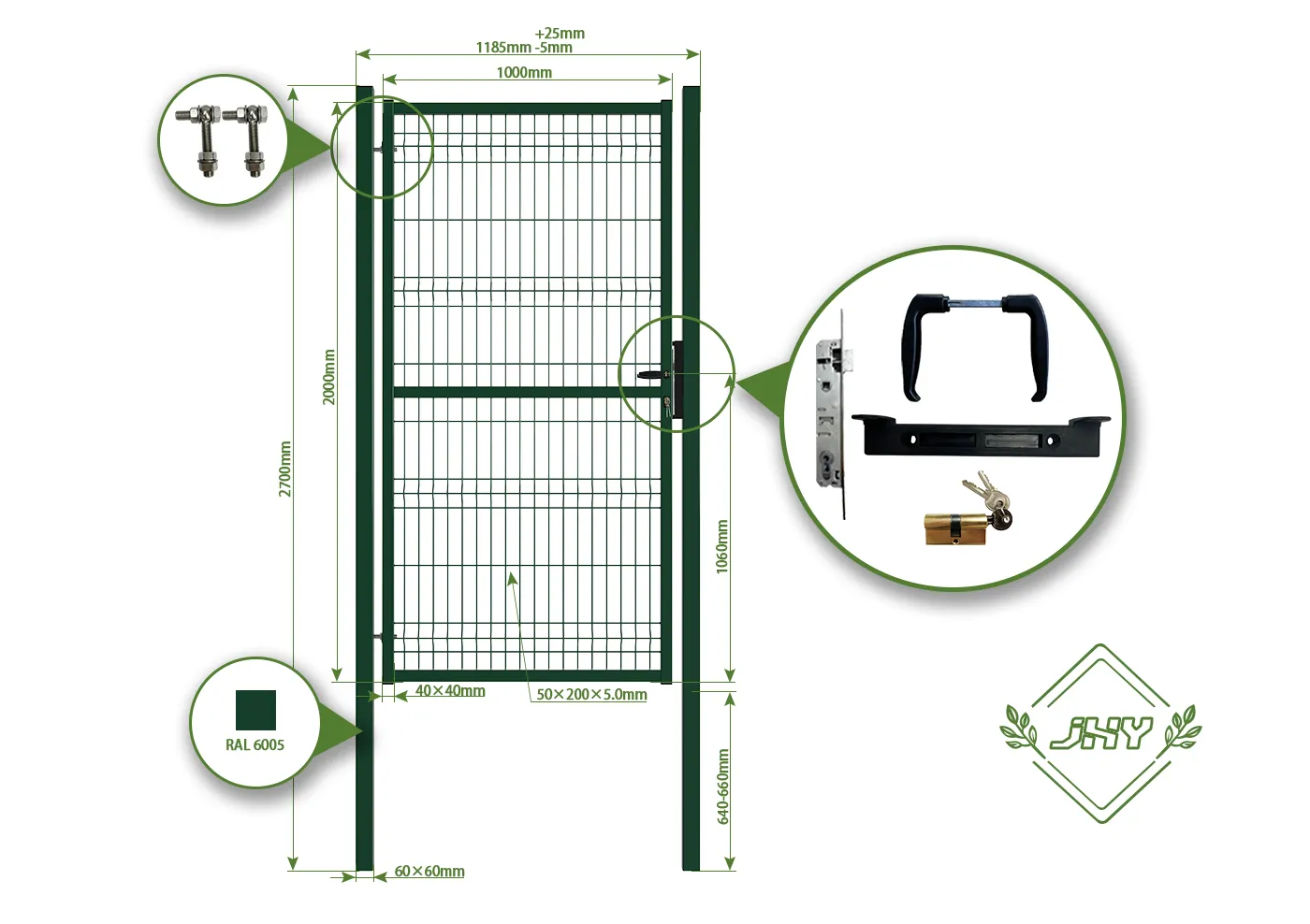 3D FENCING GARDEN GATE WIDTH 100CM & HEIGHT 200CM GREEN & GREY SQUARE POST & FRAME