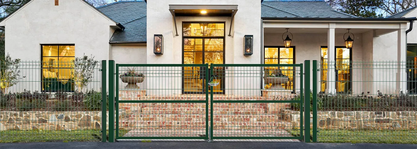 3D FENCING GARDEN GATE WIDTH 300CM & HEIGHT 120CM GREEN & GREY SQUARE POST & FRAME