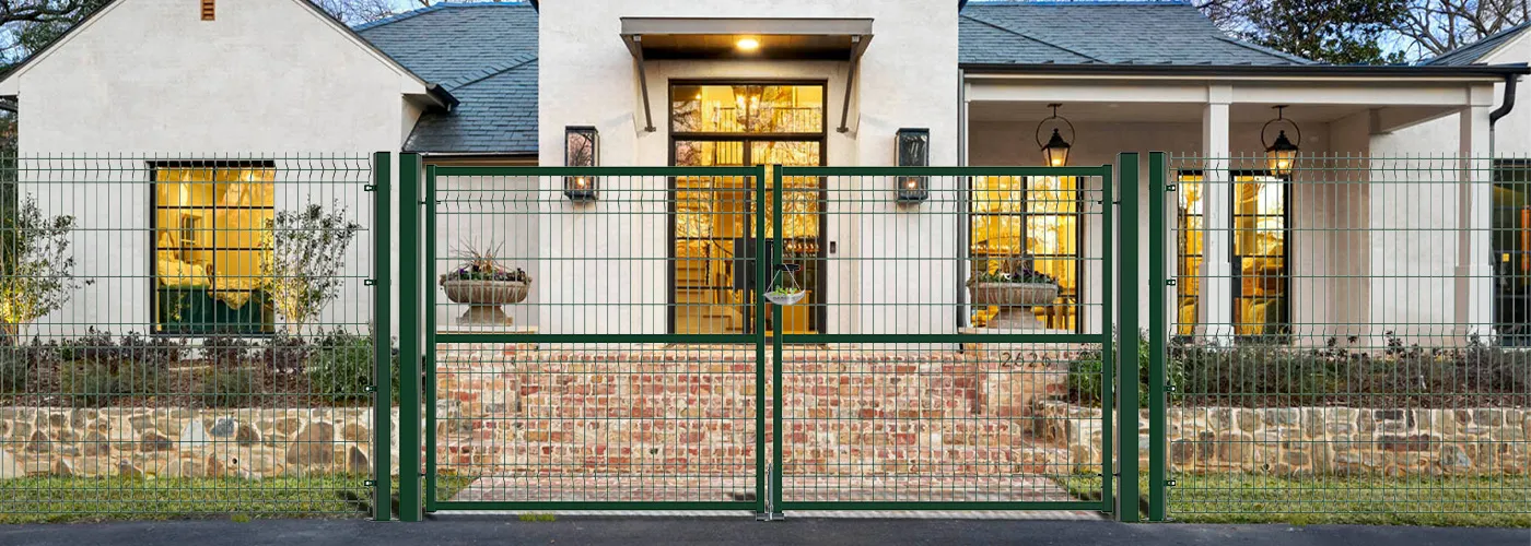 3D FENCING GARDEN GATE WIDTH 300CM & HEIGHT 150CM GREEN & GREY SQUARE POST & FRAME