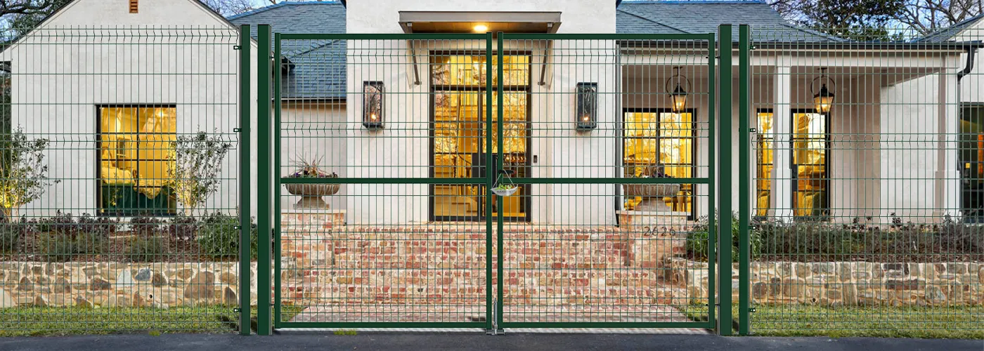 3D FENCING GARDEN GATE WIDTH 300CM & HEIGHT 200CM GREEN & GREY SQUARE POST & FRAME