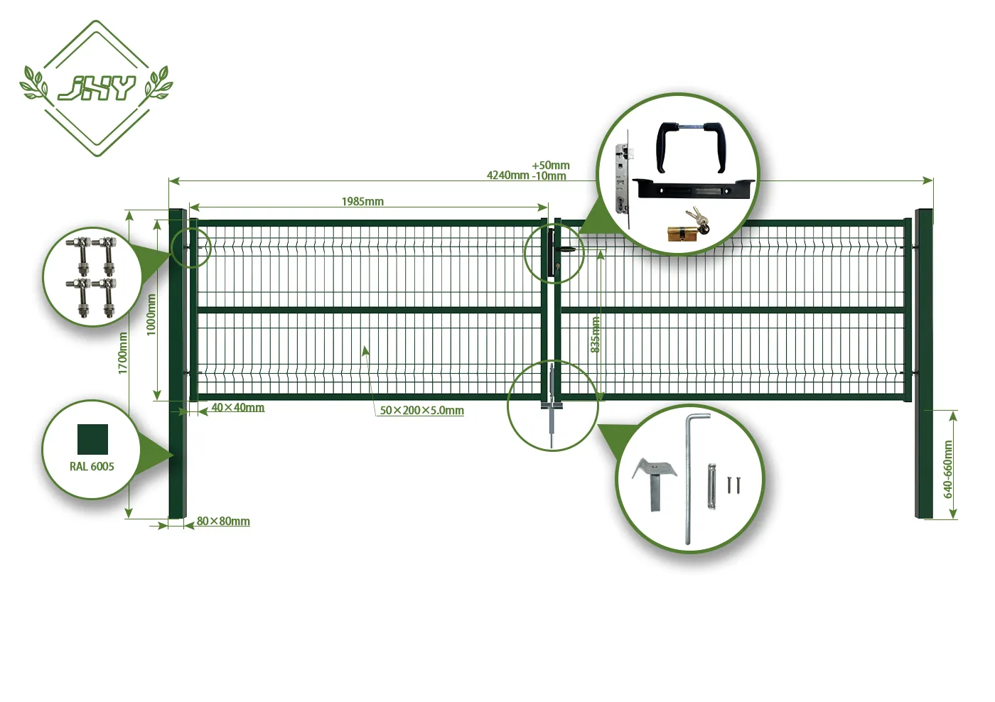 3D FENCING GARDEN GATE WIDTH 400CM & HEIGHT 100CM GREEN & GREY SQUARE POST & FRAME