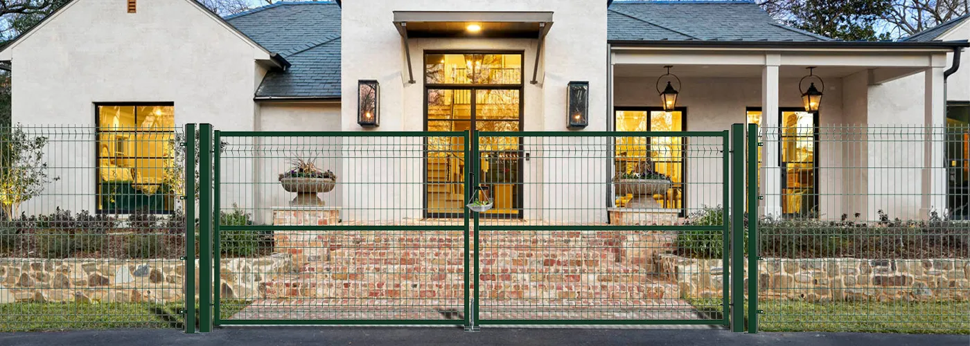 3D FENCING GARDEN GATE WIDTH 400CM & HEIGHT 150CM GREEN & GREY SQUARE POST & FRAME