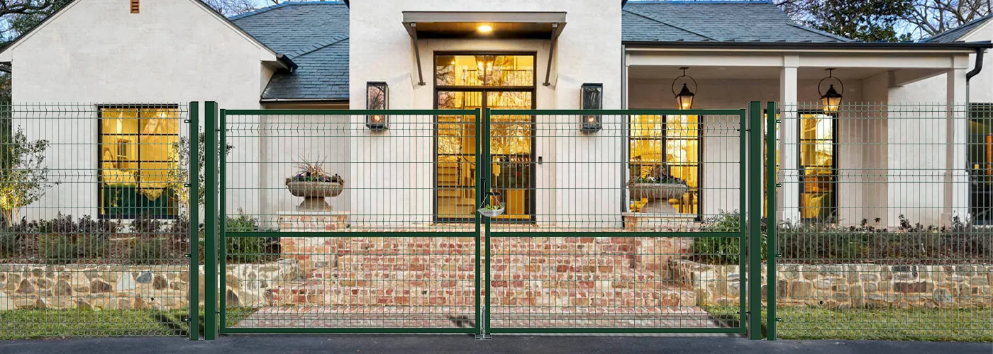 3D FENCING GARDEN GATE WIDTH 400CM & HEIGHT 170CM GREEN & GREY SQUARE POST & FRAME