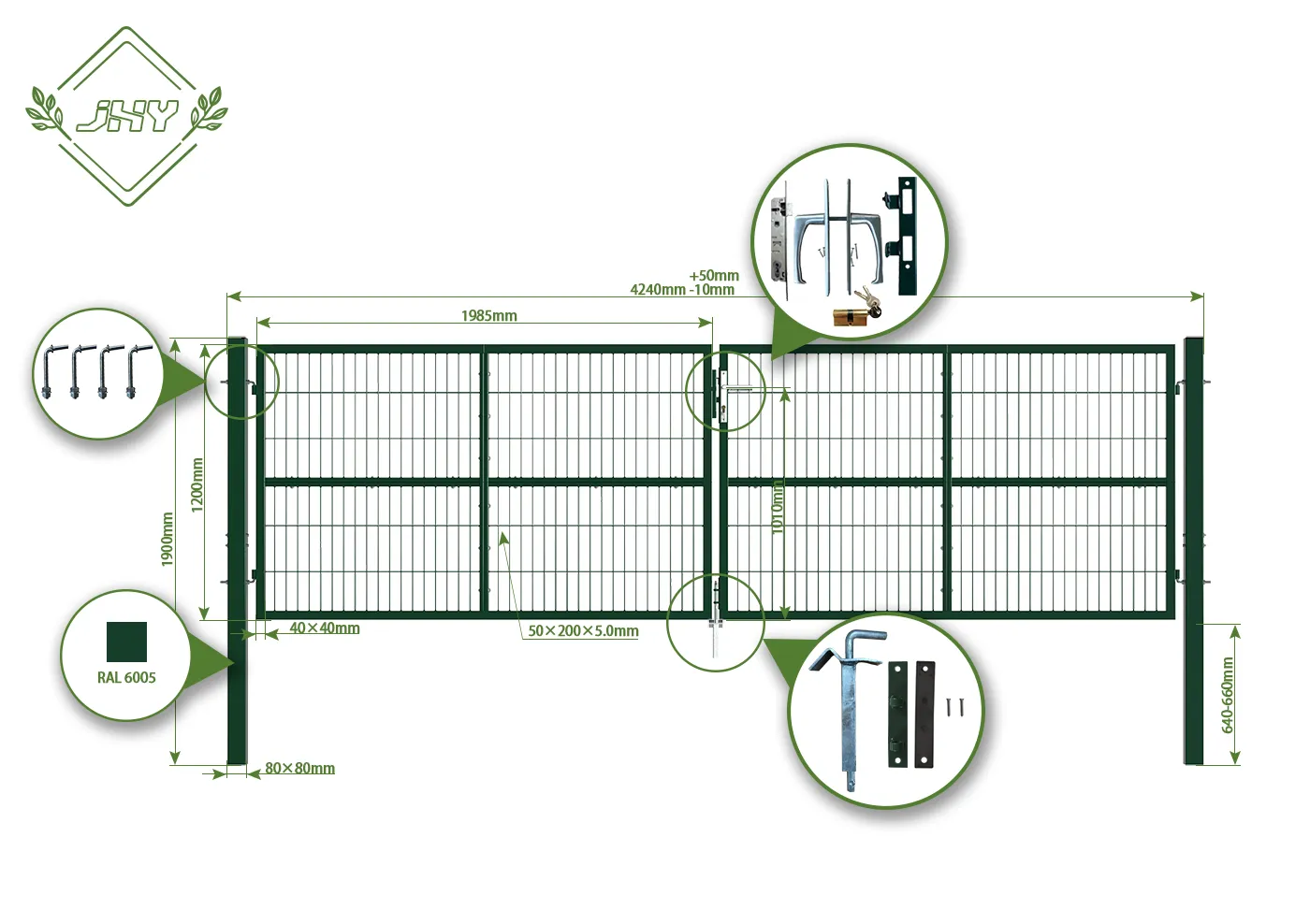 6/5/6 2D MESH FENCING GARDEN GATES WIDTH 400CM & HEIGHT 120CM GREEN & GREY SQUARE POST & FRAME