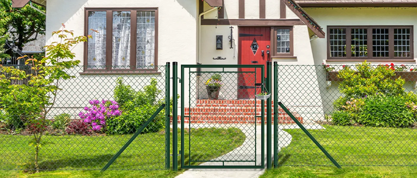 CHAIN LINK FENCING GARDEN GATE WIDTH 100CM & HEIGHT 125CM GREEN & GREY SQUARE POST & FRAME