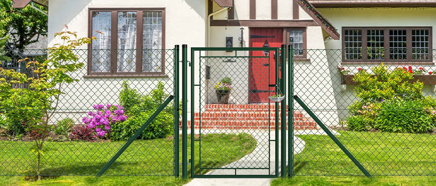 CHAIN LINK FENCING GARDEN GATE WIDTH 100CM & HEIGHT 150CM GREEN & GREY SQUARE POST & FRAME