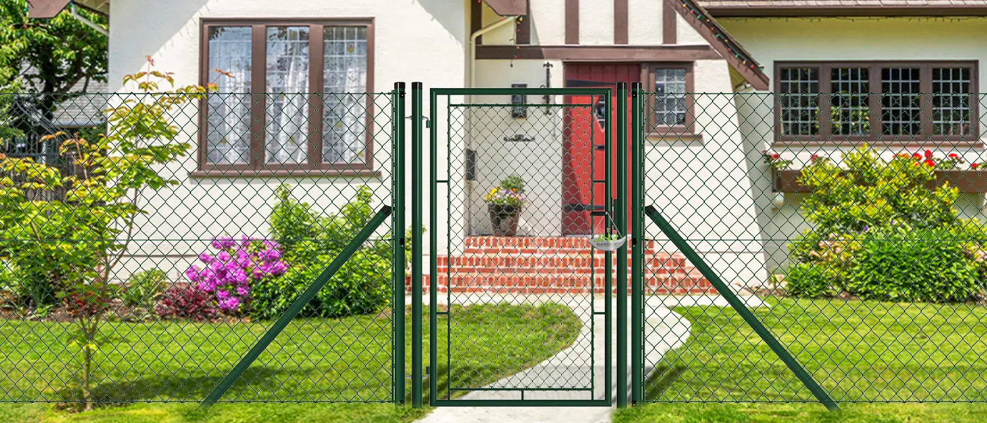 CHAIN LINK FENCING GARDEN GATE WIDTH 100CM & HEIGHT 175CM GREEN & GREY SQUARE POST & FRAME