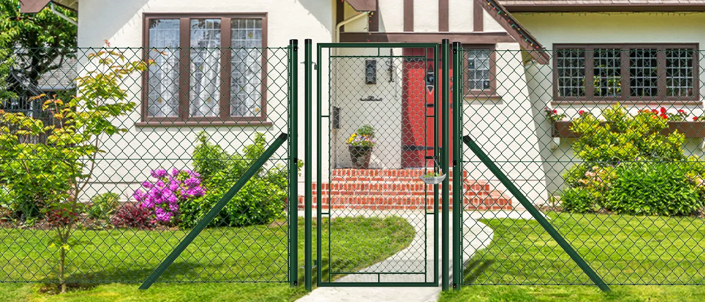 CHAIN LINK FENCING GARDEN GATE WIDTH 100CM & HEIGHT 200CM GREEN & GREY SQUARE POST & FRAME