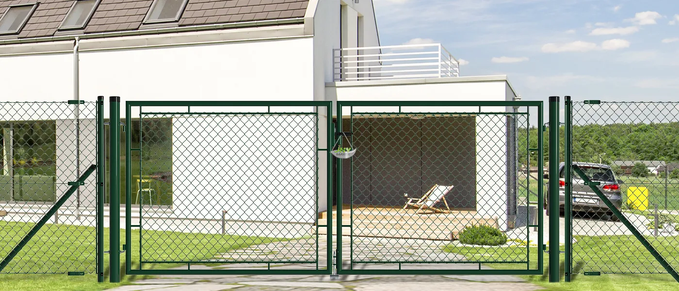 CHAIN LINK FENCING GARDEN GATE WIDTH 300CM & HEIGHT 125CM GREEN & GREY SQUARE POST & FRAME