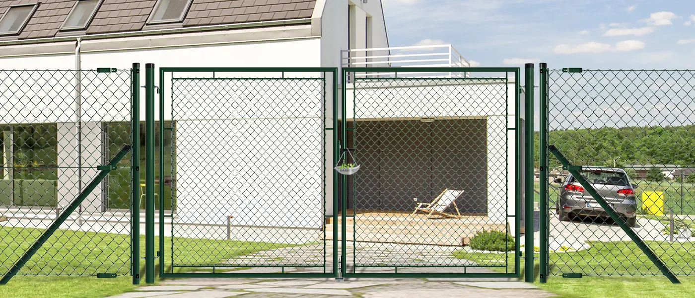 CHAIN LINK FENCING GARDEN GATE WIDTH 300CM & HEIGHT 175CM GREEN & GREY SQUARE POST & FRAME