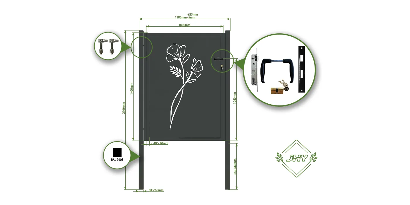 CNC IRON GATE OASIS WIDTH 100CM & HEIGHT 140CM BLACK  SQUARE POST & FRAME