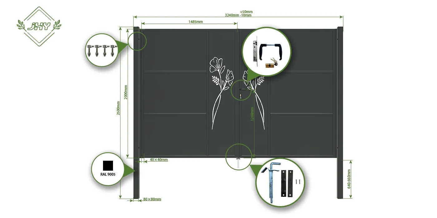 CNC IRON GATE OASIS WIDTH 300CM & HEIGHT 200CM BLACK  SQUARE POST & FRAME