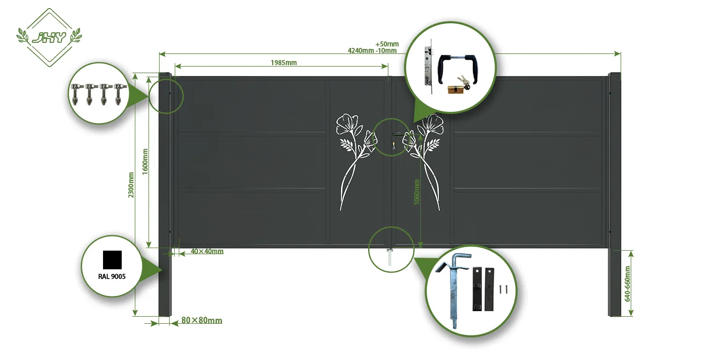 CNC IRON GATE OASIS WIDTH 400CM & HEIGHT 160CM BLACK SQUARE POST & FRAME