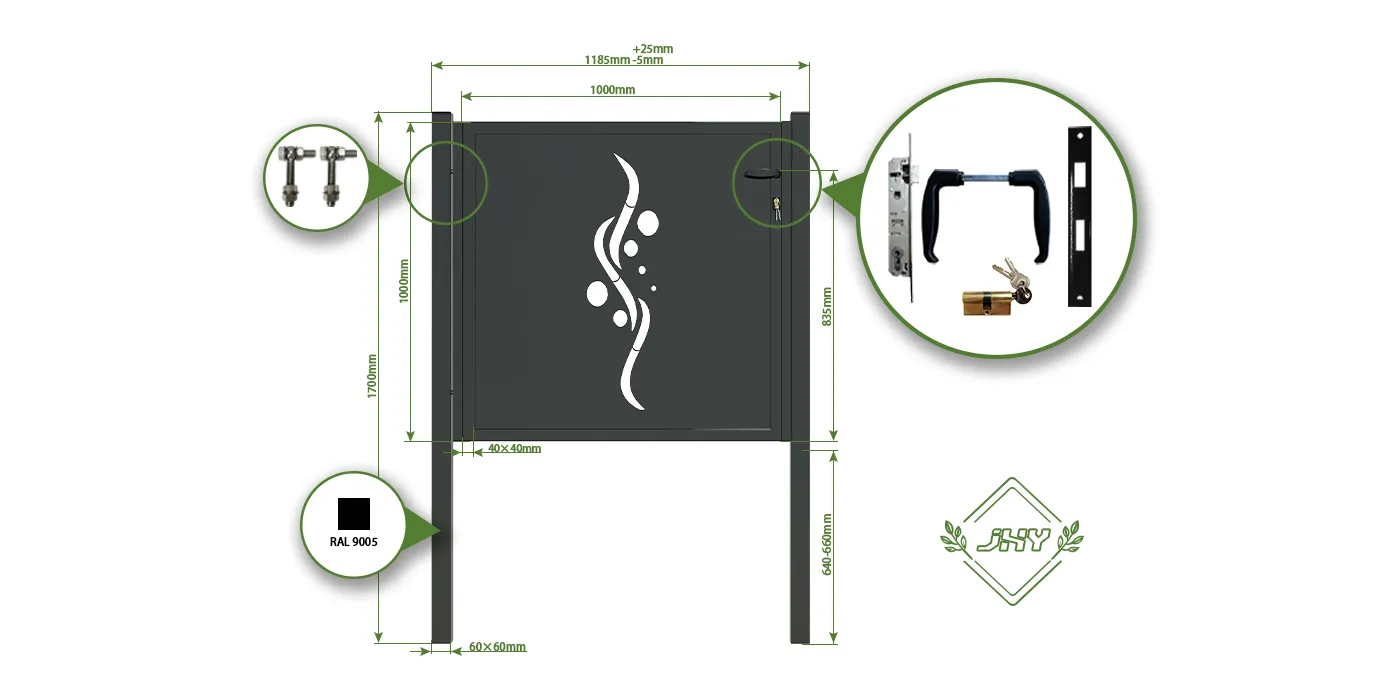 CNC METAL GATE REVERIE WIDTH 100CM & HEIGHT 100CM BLACK SQUARE POST & FRAME