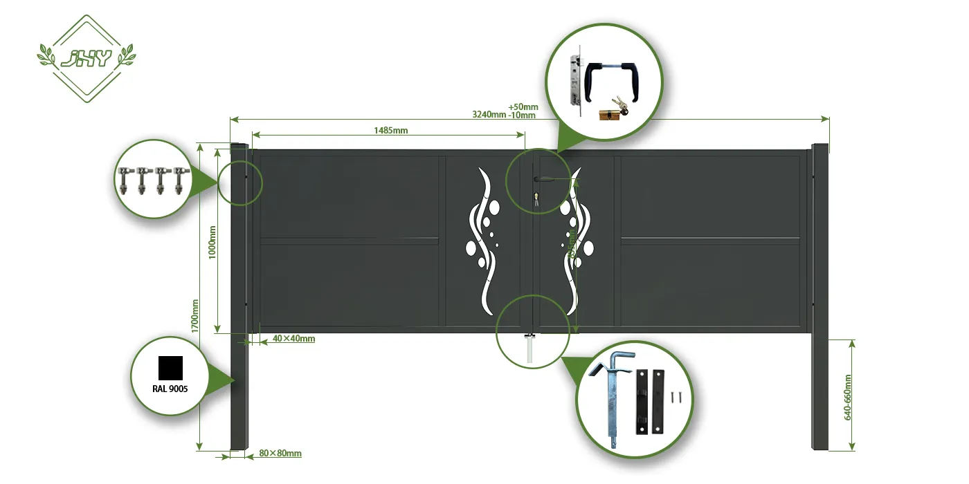 CNC METAL GATE REVERIE WIDTH 300CM & HEIGHT 100CM BLACK SQUARE POST & FRAME