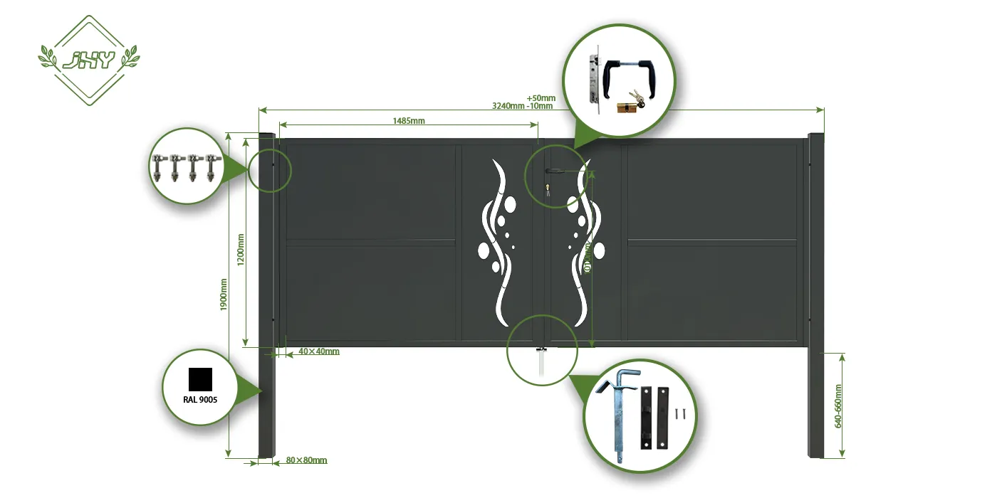 CNC METAL GATE REVERIE WIDTH 300CM & HEIGHT 120CM BLACK SQUARE POST & FRAME