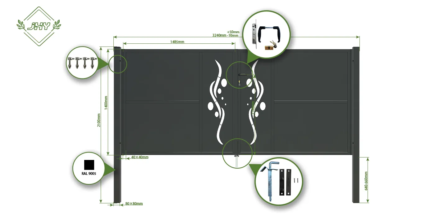 CNC METAL GATE REVERIE WIDTH 300CM & HEIGHT 140CM BLACK SQUARE POST & FRAME