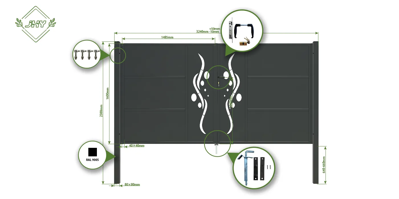 CNC METAL GATE REVERIE WIDTH 300CM & HEIGHT 160CM BLACK SQUARE POST & FRAME