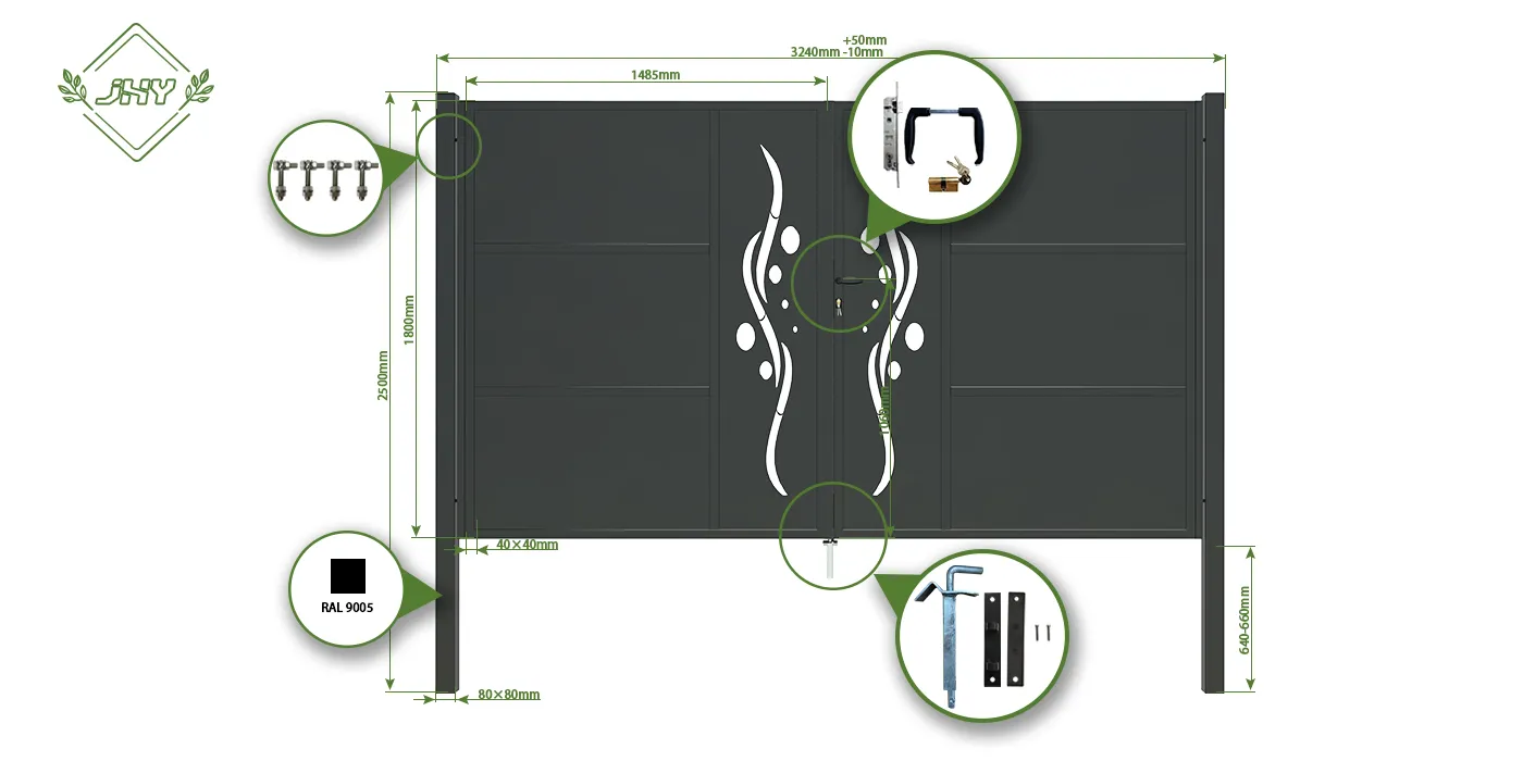 CNC METAL GATE REVERIE WIDTH 300CM & HEIGHT 180CM BLACK SQUARE POST & FRAME