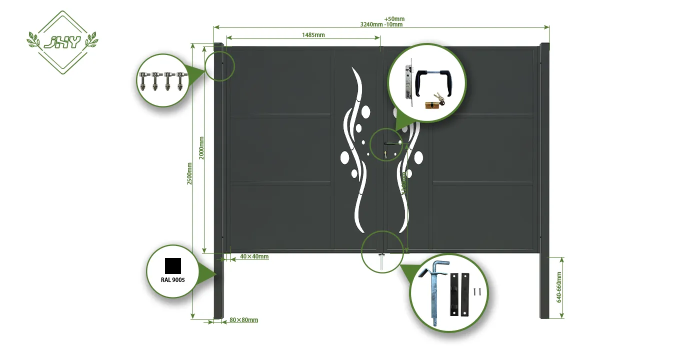 CNC METAL GATE REVERIE WIDTH 300CM & HEIGHT 200CM BLACK SQUARE POST & FRAME