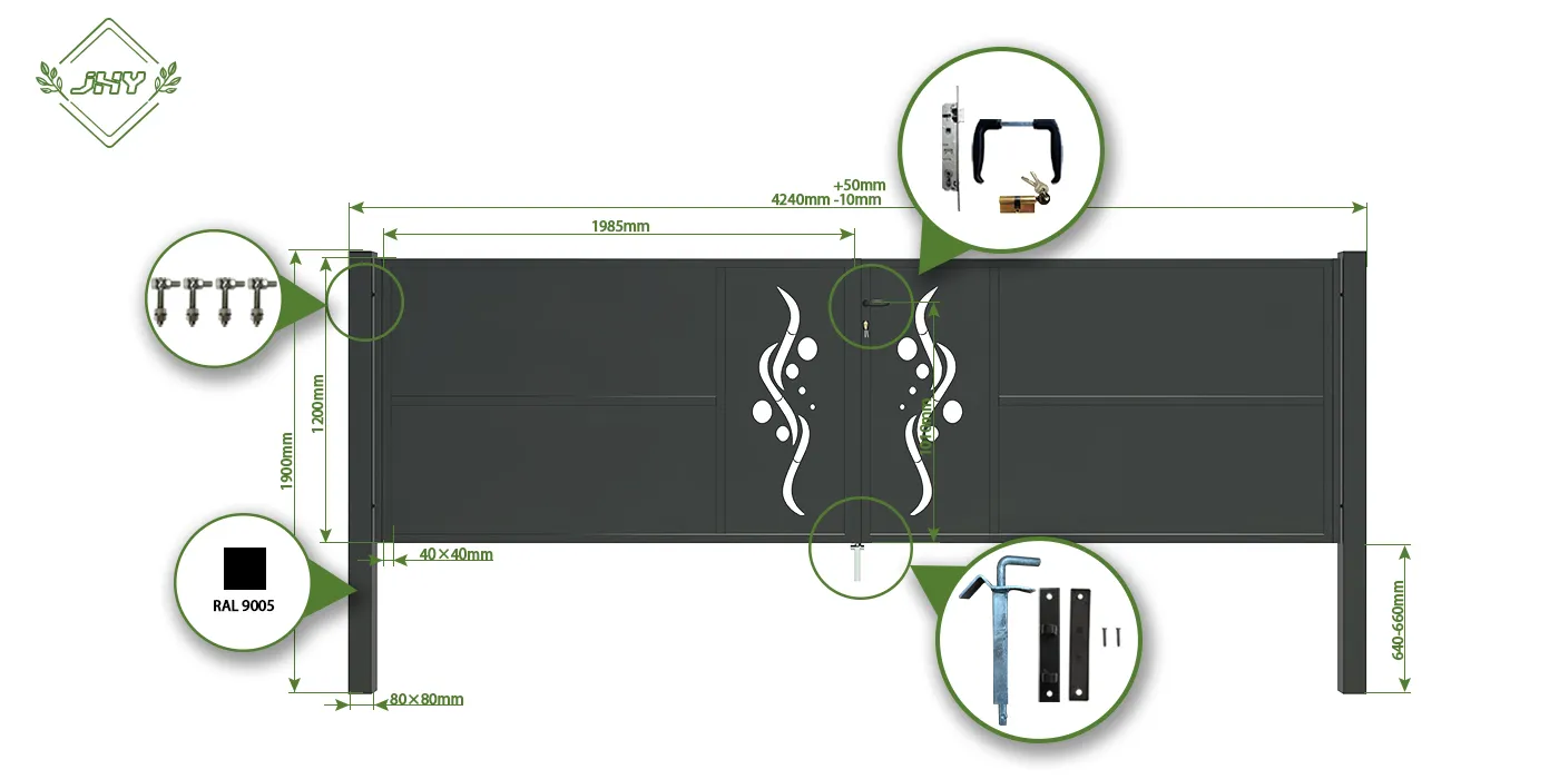 CNC METAL GATE REVERIE WIDTH 400CM & HEIGHT 120CM BLACK SQUARE POST & FRAME