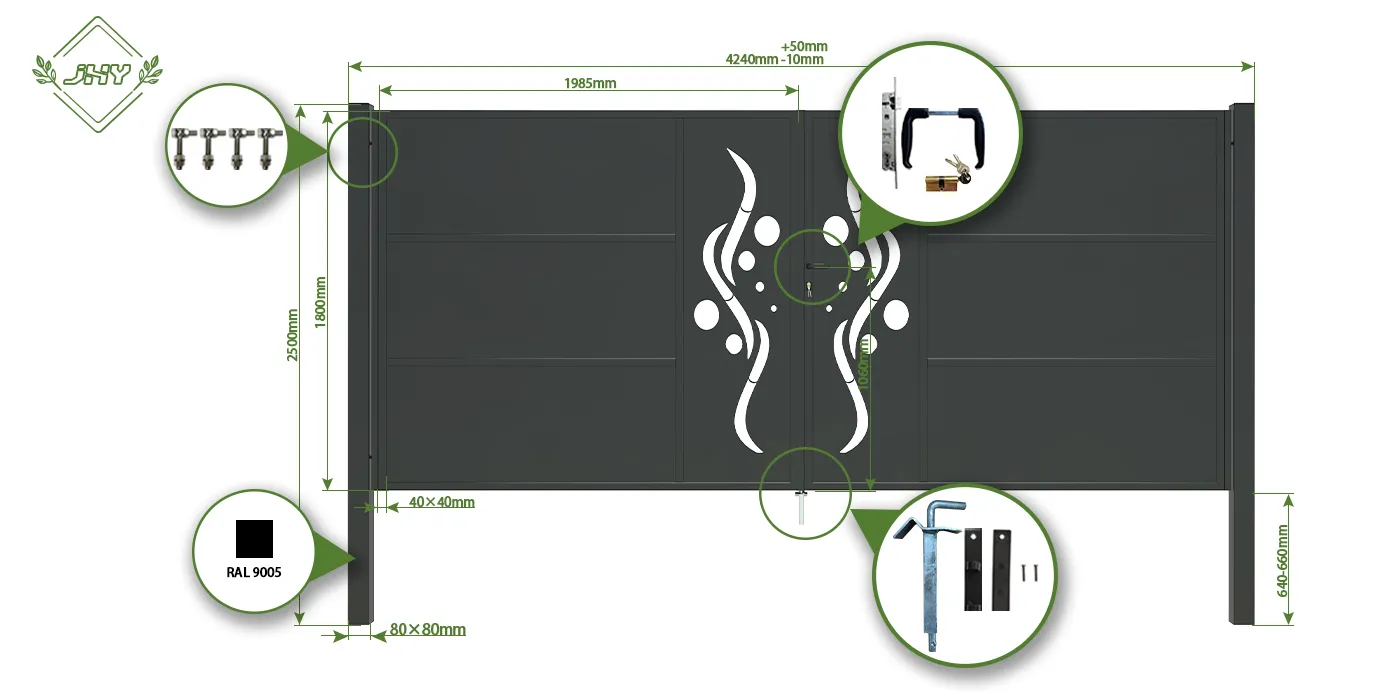 CNC METAL GATE REVERIE WIDTH 400CM & HEIGHT 180CM BLACK SQUARE POST & FRAME