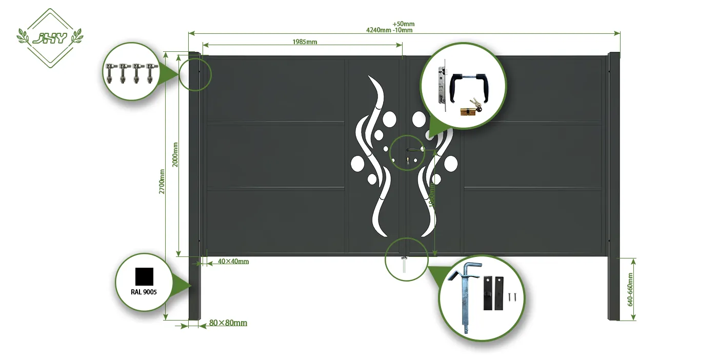 CNC METAL GATE REVERIE WIDTH 400CM & HEIGHT 200CM BLACK SQUARE POST & FRAME