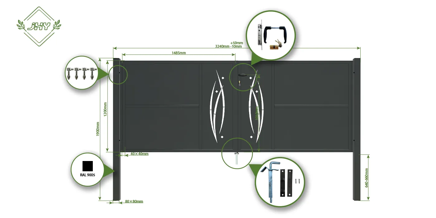 CNC METAL GATES SERENADE WIDTH 300CM & HEIGHT 120CM BLACK SQUARE POST & FRAME