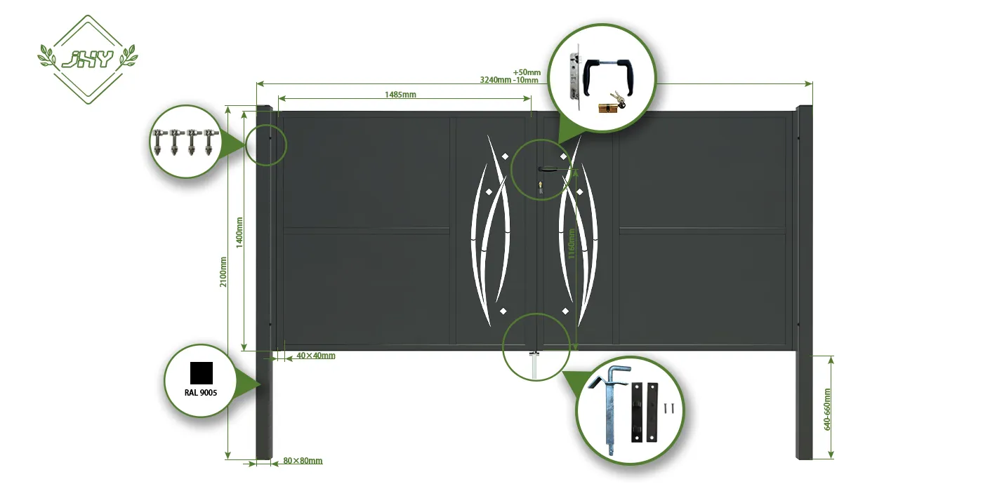 CNC METAL GATES SERENADE WIDTH 300CM & HEIGHT 140CM BLACK SQUARE POST & FRAME